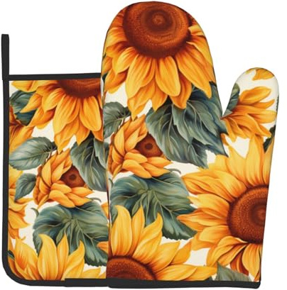 Set di guanti da forno e presine a tema girasole giallo ad alta resistenza al calore, ideali per cuocere, cucinare e barbecue
