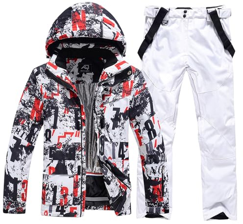 HOUZONIY Vestes de Ski et Pantalons de Ski Pour Hommes Vent Étanche Ensemble Ski Deux Pièces Ensemble De Pantalons De Vestes De Ski pour Les Sports d'hiver(238+Blanc L)