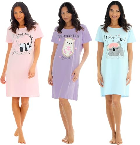 INSIGNIA Womens Ladies Short Sleeve Jersey Nightshirts Nightie Nightdress (3 PACK SET 2, 16-18)