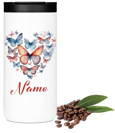 GRAZDesign Thermobecher personalisiert mit Namen - Schmetterling - Kaffeebecher Geschenk beste Freundin, Mama, Oma, Chefin, Kollegin, Edelstahl 400ml