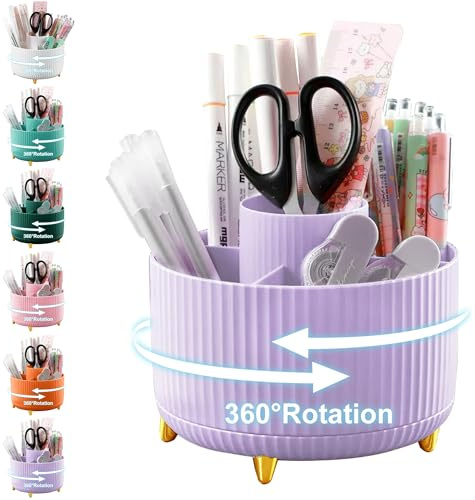 Cayxenful Drehbarer Stiftehalter mit 5 Fächern, 360 Rotierende Schreibtisch Organizer Kinder, Aesthetic Große Kapazitätstifte Stiftehalterkinder für Stifte, Verschiedene Schreibwaren Aufnehmen (Lila)