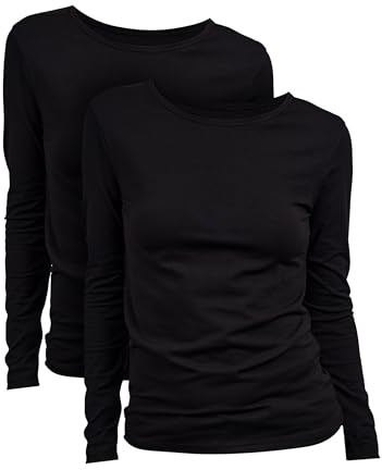 Basic Treasure 2-Pack Langarmshirts Damen Schwarz, 95% Baumwolle, XL
