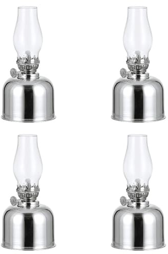 Moddeny 4 Pack antike Öllampe Laterne, 7,48 * 3,34 Zoll Metall Glas Öllampen drinnen Retro Kerosinlampe winddicht Desktop Öllampe für Schlafzimmer Lernen Restaurant Studie Büro