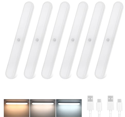 CBJKTX 6x Unterbauleuchte Küche LED Schrankbeleuchtung mit Bewegungssensor - Küchenlampe USB Aufladbar Akku Nachtlicht Kabellos Schranklicht 24CM Magnet Innen Unterschrank Beleuchtung