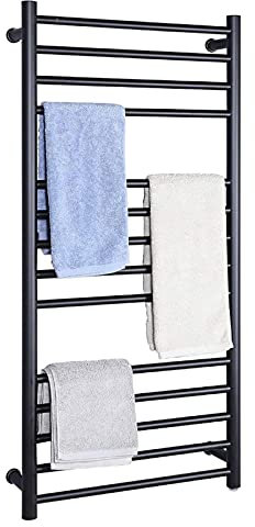 Electric Heated Towel Rack Electric Towel Warmer Bathroom Wall-Mounted Electric Heated Towel Rack with 14 Curved Bar 304 Stainless Steel Heated Towel Rail Bathroom Radiator Black,Plug in (Plug in )