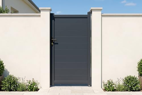 Casanoov Portillon EIGER 1x1,80m Aluminium Gris Anthracite – Design Plein Élégant et Moderne – Robuste Inoxydable Résistant Intempéries – Montage Facile Clôture Jardin Sécurisée Intimité 100x176cm
