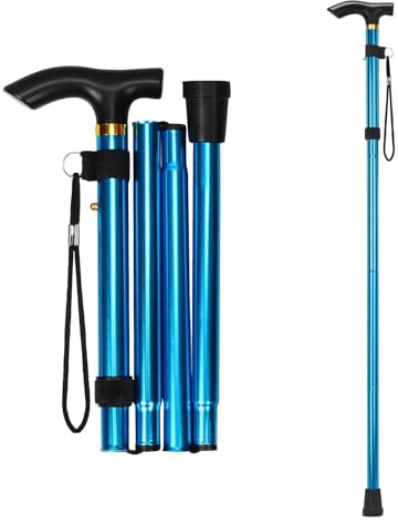 Portable Collapsible Walking Stick - Adjustable Anti-Slip Folding Walking Stick with Comfortable Grip, Ergonomic & Durable Mobility Aid for Men & Women, Blue