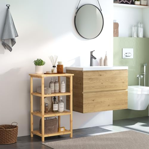 Dripex Étagère de Rangement, Étagère en Bambou, pour Salle de Bain, Chambre, Salon, 40 x 30 x 70 cm (4 Niveaux)