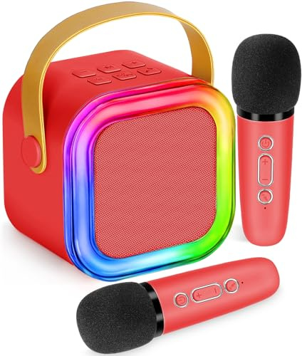 Máquina de karaoke para niños y adultos, mini micrófono inalámbrico de karaoke, reproductor de altavoz Bluetooth portátil con fundas de esponja, juguetes de regalo para niñas de 3, 4, 5, 6, 7, 8, 9,