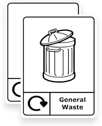 2 Pack - 9cm x 12cm General Waste Self Adhesive Stickers - Bin Rubbish Sign Decal SG326