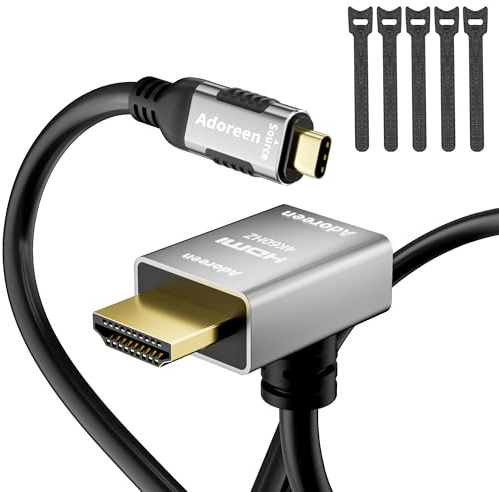 Adoreen Cavo HDMI 4K a 60Hz 2K USB C a 90 gradi angolato verso il basso, 1,8 m, sottile HDR tipo C 3.1 a HDMI 2.0, cavo adattatore Thunderbolt 3/4 per MacBook, iPhone 16/15, iPad, Galaxy, superficie