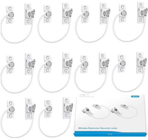eSynic Durable 10 Pack Window Restrictors Locks Easy to Install Window Restrictor Child Safety Window Lock with Screws Keys Limiting Opened Distance 185mm/7.3Inch Perfect for Home Safety etc