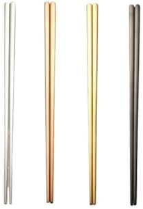 1 Pair Stainless Steel Solid Flat Chopsticks Titanium Gold Chinese Chop Sticks Kitchen Dinnerware Tools(Gold)