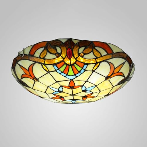 AoLa Vintage Deckenlampe E27 Tiffany Retro Deckenleuchte Runde Barock Wohnzimmerleuchte Pastoral Glasmalerei Lampenschirm Klassische Deko Decke Leuchte für Schlafzimmer Wohnzimmer Flur,30CM
