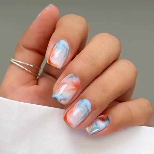 JMEOWIO Nagelfolie Orange Blau Grau Marmor Gel Nail Nagelfolien Selbstklebend Nagelsticker Uv Härtend Dekoration Nageldesign Zubehör
