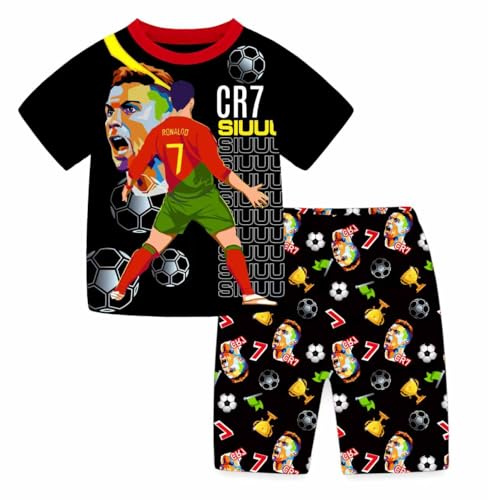 Suyaluoi Boys Pyjamas Ronaldo No.7 Fans Cotton Homewear Pajama Set Long Sleeve Casual Football Nightwear Pjs Set (UK, Age, 6 Years, 7 Years, Regular, short red)