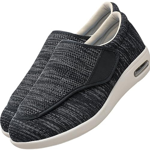 Zapatos para Pies Delicados Zapatillas Sin Cordones Hombre Hombres Mujeres Diabético de Malla Ajustables de Verano -Zapatillas Planas Ortopédica Diabético Obesidad zapatillas(Black Gray,45 EU)
