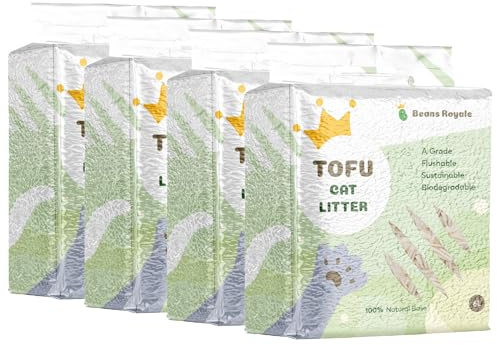 Beans Royale Tofu kattströ, klumpbildande kattströ, diskbar, ärtfiber, dammfri, luktkontrollerande, lågt spår (mjölk 4-pack)