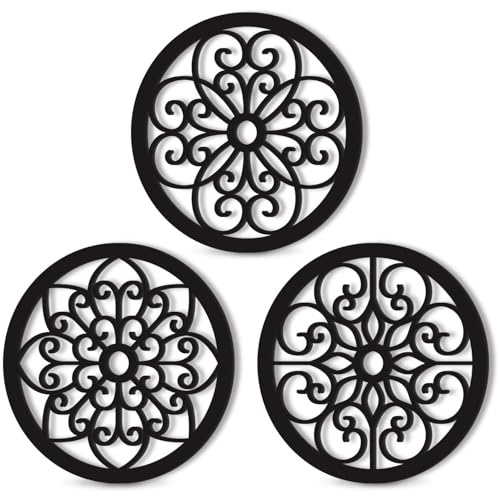 Ltstor 3 Uds decoraciones de pared de estilo rural, decoración de flores de ventana de diseño hueco de madera gruesa, decoración de flores de granja, sala de estar, dormitorio, pasillo, cocina,