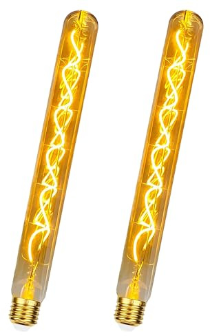 E27 LED Vintage Glühbirne 4W Dimmbar 300mm Lang T30, Bernstein - 2 Stück | Edison Vintage Glühbirne E27 Warmweiß LED Röhre Retro Lampe Flötenrohr Ideal für Wandlampe Steampunk-Lampen Stehlampe