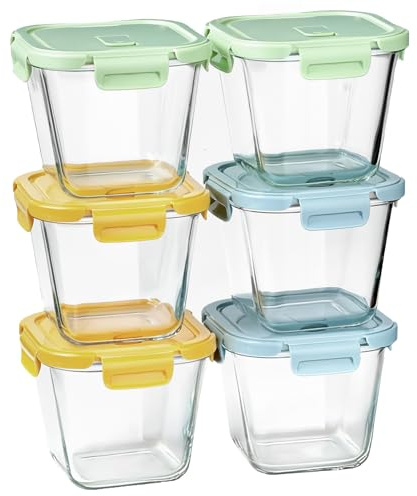 Susukkie Borosilicate Glass Soup Containers with Lids, 4 Cup/32 oz, 6 Pack
