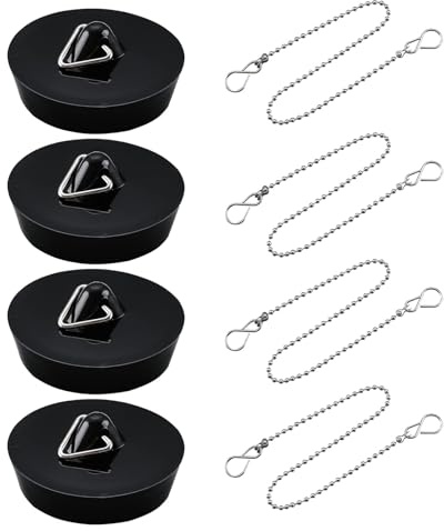 4 Stücks Abflussstopfen Badewannenstöpsel aus Rostfreiem Edelstahl mit Robuster Kette, Universell für Waschbecken and Badewanne, Ideal für Haushalte Badezimmer Küche ﻿