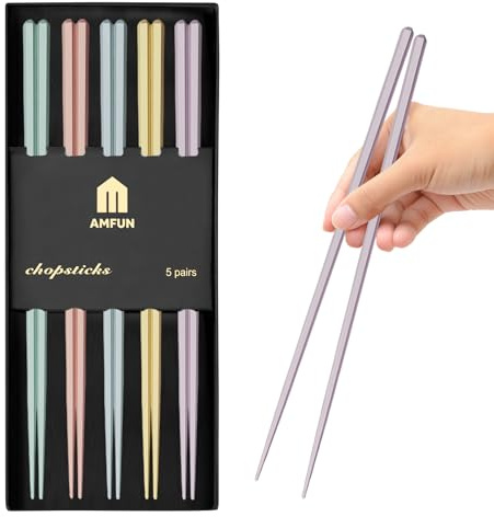AMFUN Fiberglass Chopsticks,5 Pairs Reusable Chopsticks, Japanese Chinese Chop Sticks with Sakura Patterns, Dishwasher-Safe, Sushi Non-Slip Chopsticks Set for Sushi Noodles Rice
