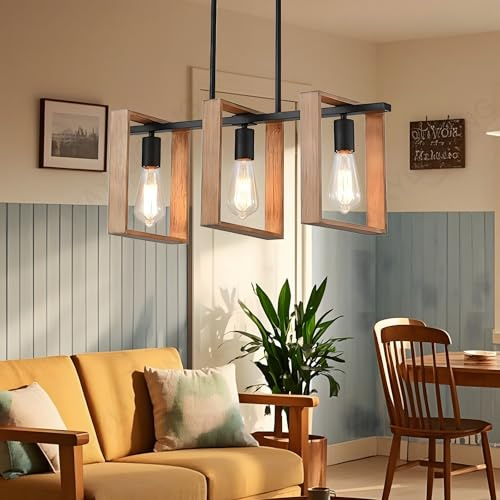Moderne Kücheninsel Beleuchtung, 3 Lichter L60cm, Höhenverstellbare Esszimmer Leuchten, Rustikaler Holz Kronleuchter Für Die Küche, Billardtisch Leuchten Schwarzer E27 (Glühbirnen Nicht Inbegriffen)