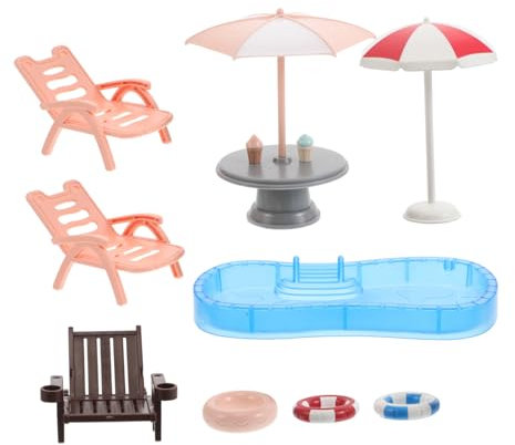 ibasenice Miniatur Schwimmbad Set Mit Pool Schwimmring Und Strandkorb Für Mini-hausdekoration Puppenhausmöbel Und DIY-mini-möbel Tragbar Für Reisen Und Aufbewahrung