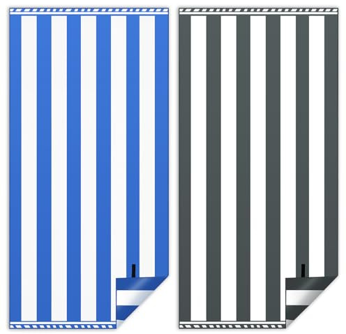 Vortix Toalla Playa XXL Juego de 2-90 X 180 cm, Toalla Grande de Microfibra de Secado RáPido, Toalla de BañO Sin Arena, Manta de Playa para Mujer (Azul Oscuro + Gris Oscuro)