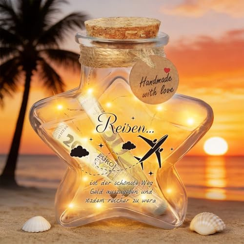 Giftota Originelle Geldgeschenk Reisen, LED Flaschenlicht Sternform | Flitterwochen und Urlaub, Weltreise, Flugzeug Geschenk, Urlaubskasse Spardose, Reisen Geschenke für Frauen und Männer