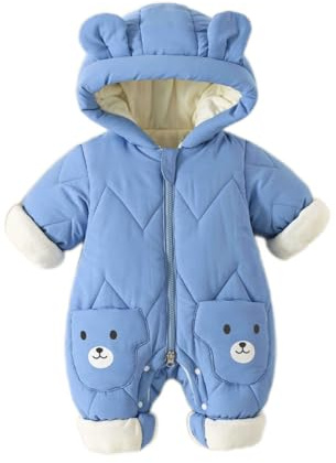 JiAmy Traje de nieve para bebé, mono de invierno para bebé niños niñas, pelele mono de nieve para recién nacido 0-12 meses, azul, 0-3 meses