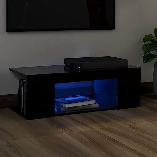 Refined Mueble de TV con Luces LED Negro 90x39x30 cm