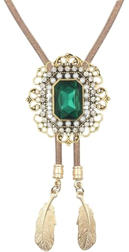 PEARLY JUN Bolo Krawatte Western-Cowboy für Herren und Damen, Bolo Tie Strass, Bling, Cowboy, Braunes Leder, Bolokrawatte, Landhausstil, Stringwear, Hemd, Weste, Western Accessoires Männer