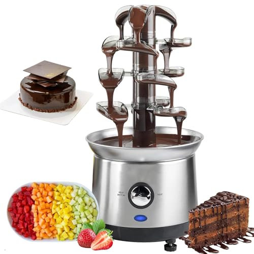 Fontaine à Chocolat électrique à 4 Niveaux, en Acier Inoxydable, Amovible, capacité de 1,1 kg, pour Nachos, Fromage, Sauce, Trempette, Fraises, Quartiers de Pomme.