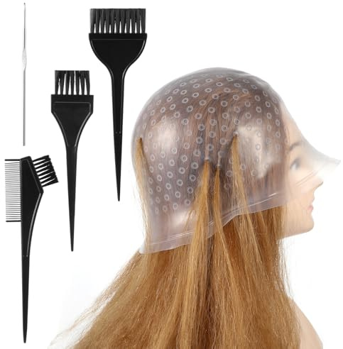 SHENLIU 1 bonnet en silicone pour cheveux, coiffeur, mèches blondes, avec pinceaux et aiguilles, blanc