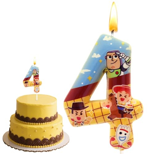 Story Cumpleaños 4 Año, Buzz Velas Cumpleaños, Vela Infantil 3D, Dibujos Animados Pastel Decoracion, Adecuada Para Niños y Niñas