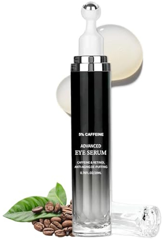 Augenserum gegen dunkle Augenringe und Schwellungen mit Koffein & Retinol, Augenpflege, Anti-Aging-Augencreme mit 360°-Massageball, Reduziert Tränensäcke, Fältchen und Feine Linien für Frauen & Männer