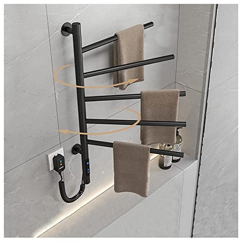 IRIRI Radiatore Scaldasalviette Elettrico LCD, Scaldasalviette Elettrico Intelligente con Rotazione di 180° e Termostato, Portasciugamani Riscaldato in Acciaio Inossidabile(Nero)