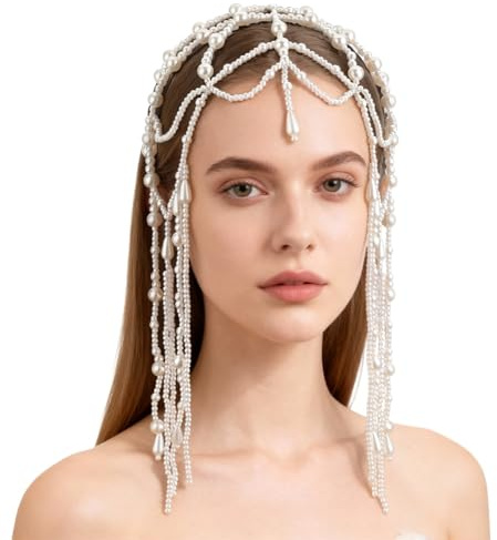 GORGECRAFT 1920-tal pärla tofs klaffkepsar huvudbonad svart rytande 20-tal pärlstav huvudkedja Great Gatsby fest huvud kedja karneval Cleopatra huvudbonader för halloween magdans håraccessoarer