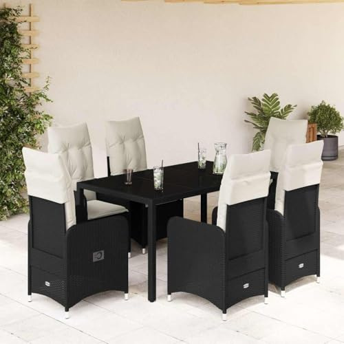 Set bistrò da giardino con cuscino, nero, in rattan sintetico, regolabile, 150 x 90 cm, tavolo da pranzo per balcone, terrazza