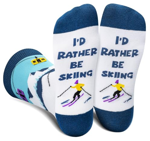 Funny Skiing Socks for Men Dad Teen Boy, I’D RATHER BE SKIING Novelty Gifts