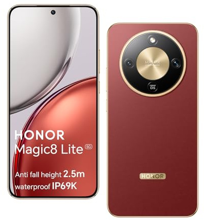 HONOR Magic8 Lite Smartphone 5G, AI Camera 108MP, 7330mAh Batterie, 8GO 256GO Telephone Portable, Écran de 6,79 Pouces, Qualcomm Snapdragon 6Gen4, 2,5m Anti-Chute, IP69K IP68, Rouge