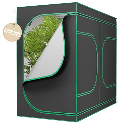 PEILU Juego completo de carpa para cultivos (240 x 120 x 200 cm, incluye marco de acero, ventana reflectante, bandeja de suelo y canal de accesorios)