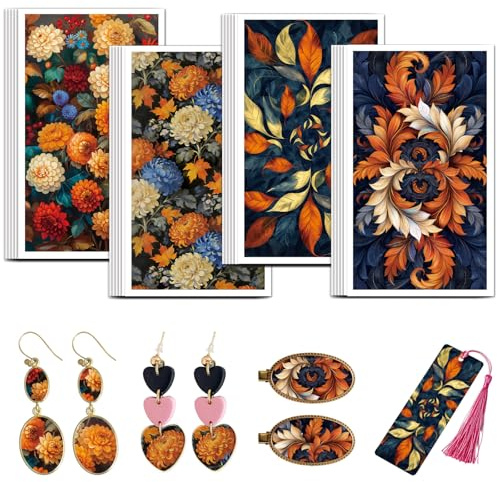 OLYCRAFT Orange Flowers Clay Transfer Paper 4 Design 24 Pcs Chrysanthemums Clay Transfers Paper for Polymer Clays Earring Dahlias Transfer Sheets Small Ceramic Decal for Earring Jewelry Making