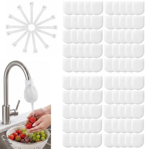 Guttiuaa Faucet Filter Cotton Bag, 300 Pcs Water Tap Filter Bags with 30 Straps Filters Rust, Silt, Impurities for Kitchen, Bathroom, Garden