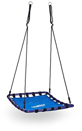 Relaxdays Columpio Jardín Nido Rectangular hasta 100 kg, Nailon y Metal, Azul y Negro, 153 x 74 x 98 cm