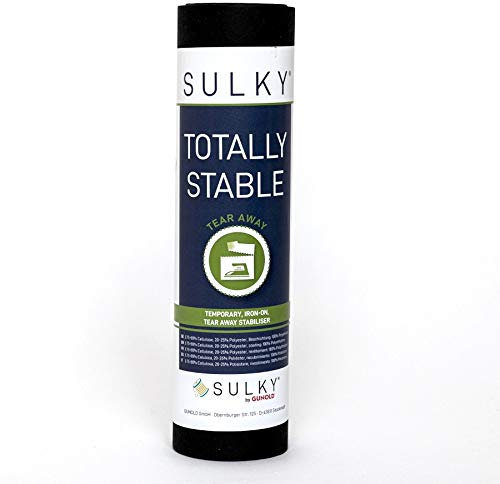 Sulky Totally Stable Stickvlies mit Klebefläche zum Aufbügeln | zum Maschinensticken, Maschinenapplikationen, Handapplikationen, Computerdruck, Konfektion (weiß) (schwarz, 25 cm x 10 m)