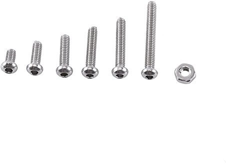 250Pcs M2 Kit de Assortiment Vis Boulon Douille Hexagonale Tête Fraisée Plate/Bombée/Cylindrique Six Pans Creux en Acier Inoxydable A2 avec Ecrous, M2 x 4/6/8/10/12/16mm (Tête Bombée)