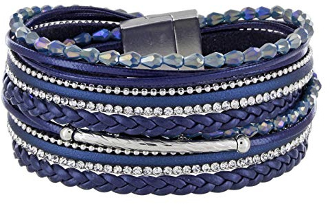 StarAppeal Armband Wickelarmband mit Perlen, Strass, Ketten und Flechtelement, Magnetverschluss Silber Matt, Damen Armband